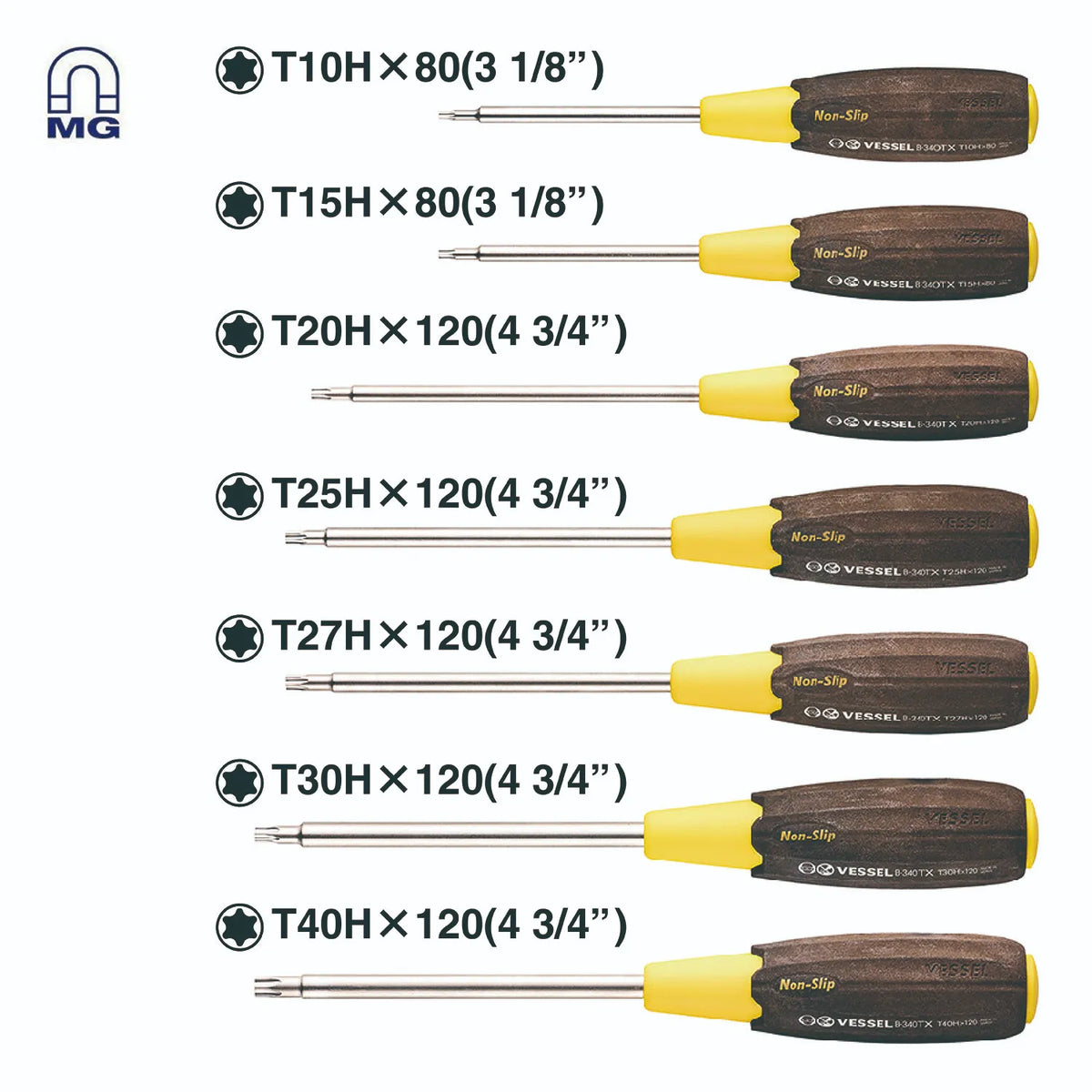VESSEL 3407EVA WOOD-COMPO Non-Slip Torx Tamper-proof Screwdriver 7-Piece Set