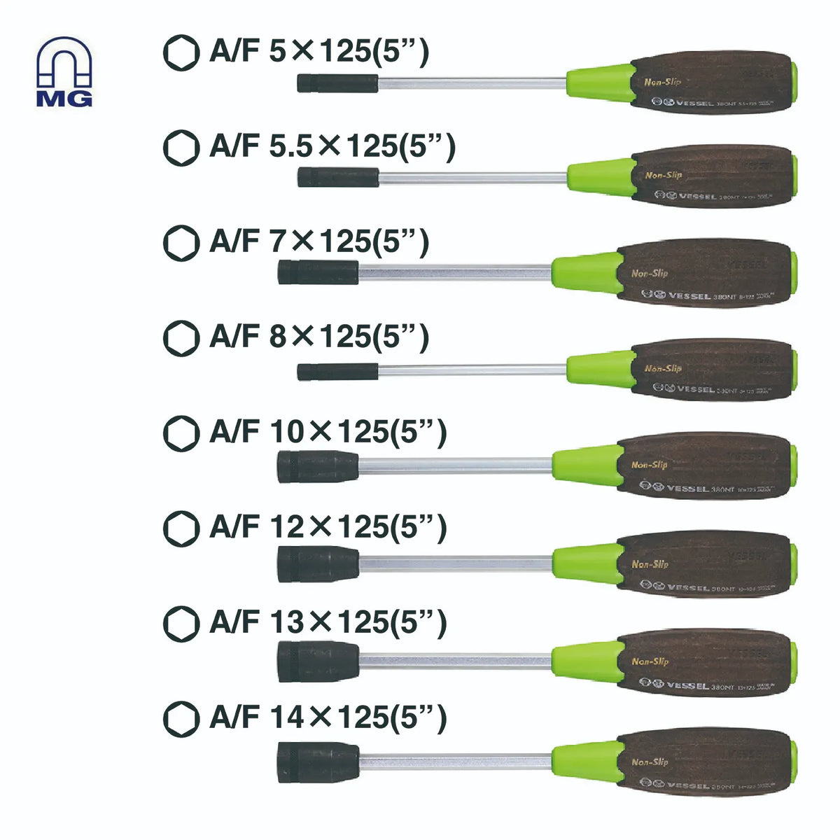 VESSEL 3808EVA WOOD-COMPO Non-Slip Hex. Nut Driver 8-Piece Set