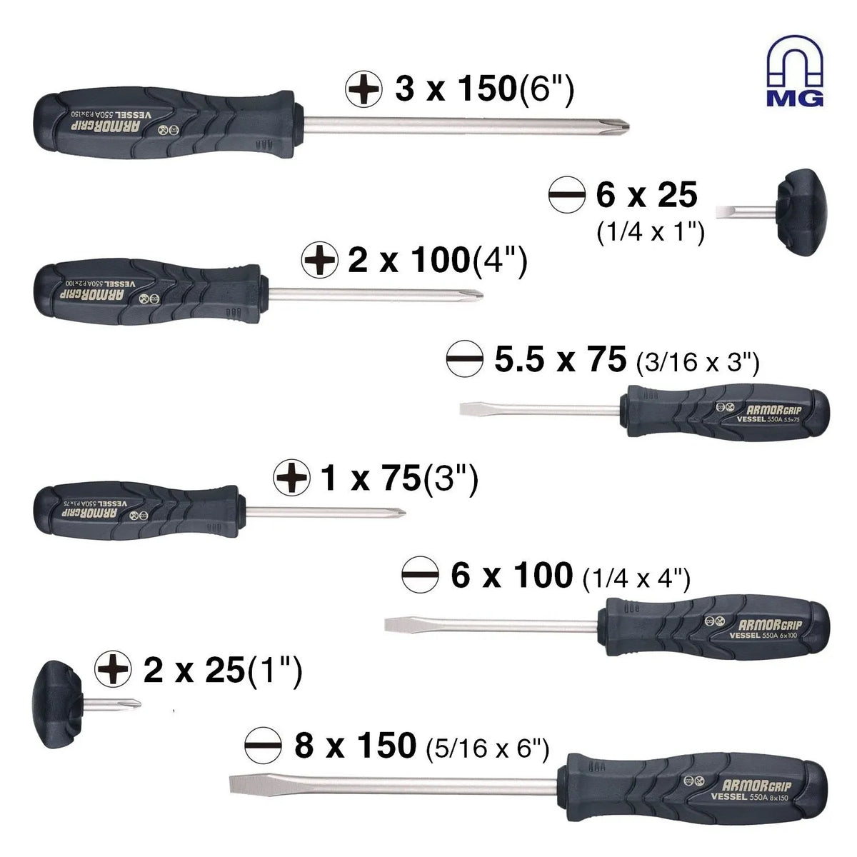 VESSEL 550A8PTU ARMOR GRIP Screwdriver 8-Piece Set