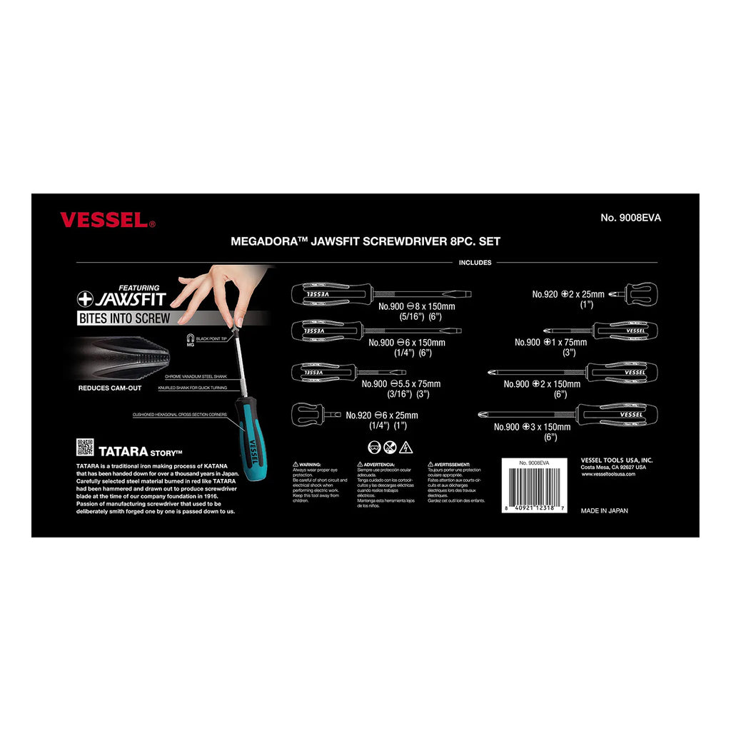 VESSEL 9008EVA Megadora JAWSFIT Screwdriver 8-Piece Set - Tool Leaks