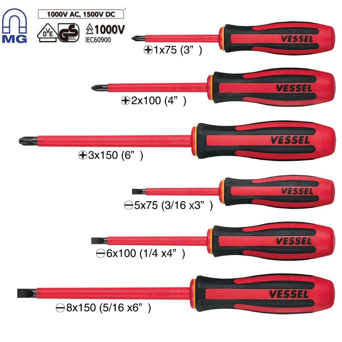 VESSEL 9606EVA Megadora Insulated Screwdriver 6-Piece Set