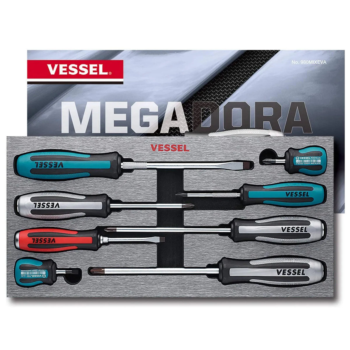 VESSEL 980MIXEVA Megadora Impacta Assorted Screwdriver 8-Piece Set