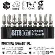 VESSEL 2200MBH120K01 BALL GRIP Interchangeable Ratchet Screwdriver 10-Piece Bit Set