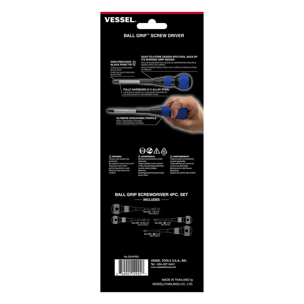 VESSEL 2204PBU BALL GRIP Screwdriver 4-Piece Set - Tool Leaks