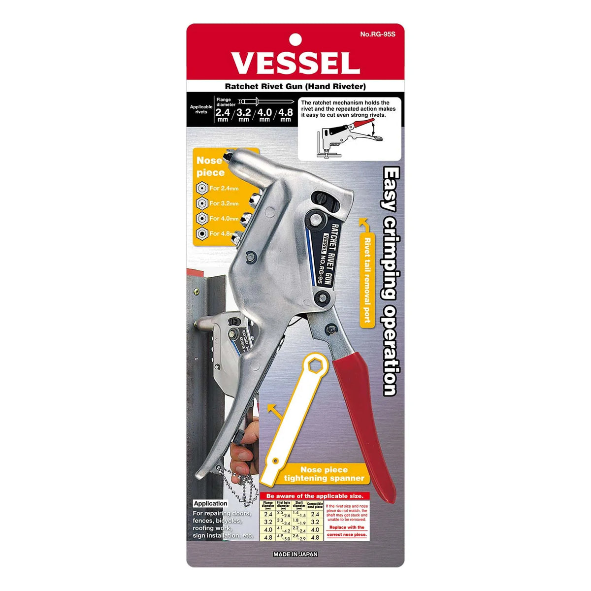 VESSEL RG95 Ratchet Rivet Gun - Japanese Packaging