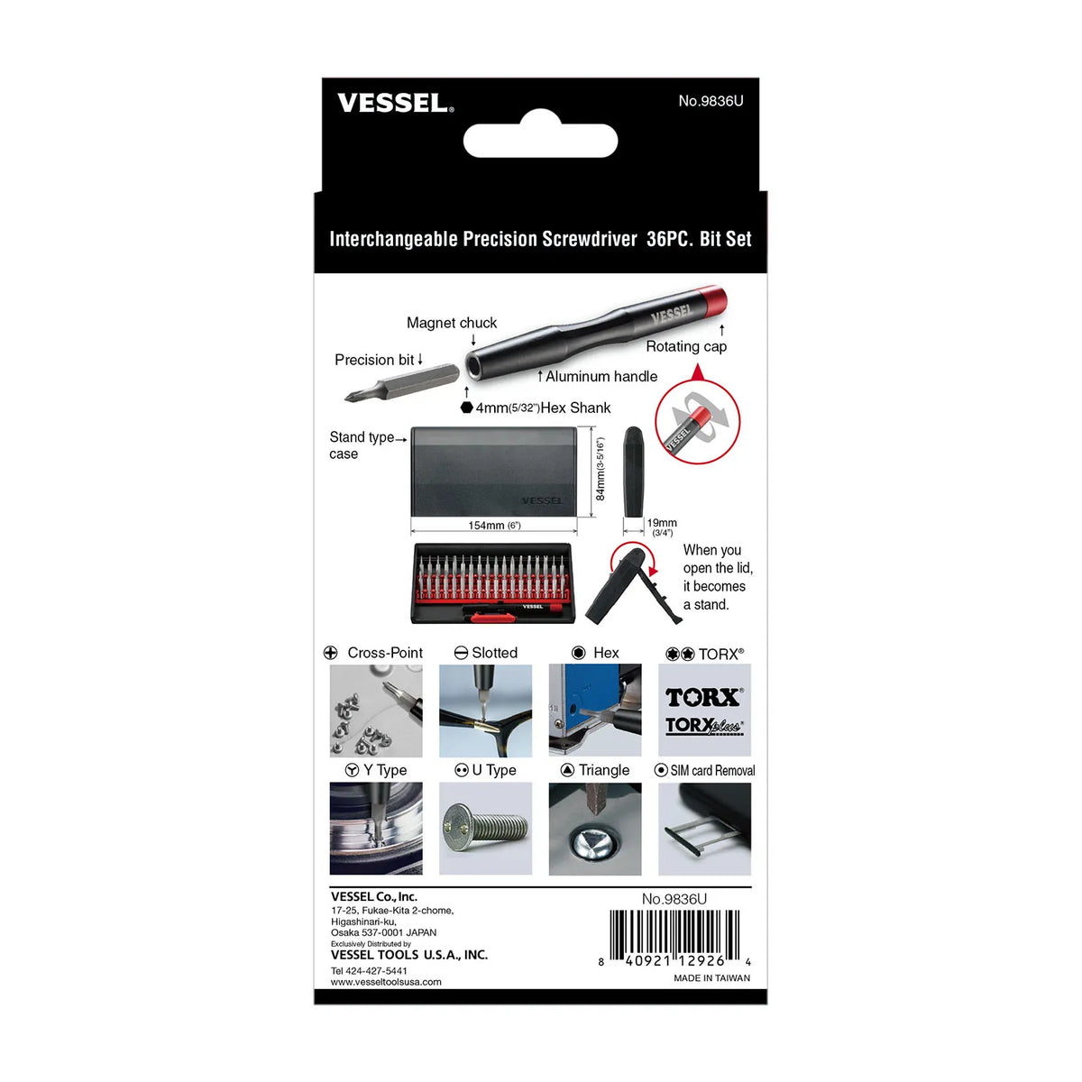 VESSEL 9836U Interchangeable precision Screwdriver 36-Piece Bit Set
