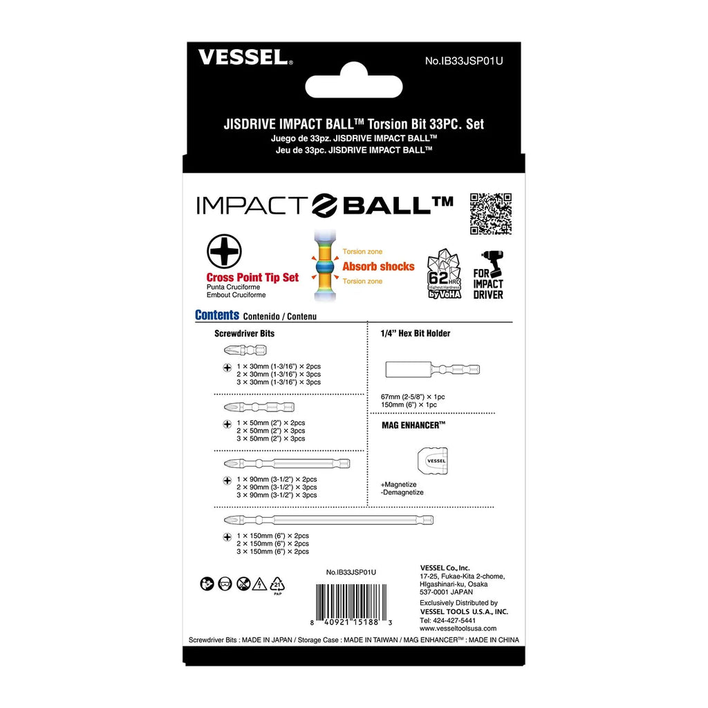 VESSEL IB33JSP01U JISDRIVE Impact Ball Torsion Bit 33-Piece Set - Tool Leaks