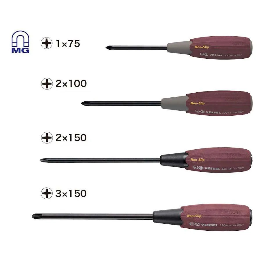 VESSEL 3304JSPBCR WOOD-COMPO JISDRIVE Screwdriver 4-Piece Set Crimson Edition - Tool Leaks