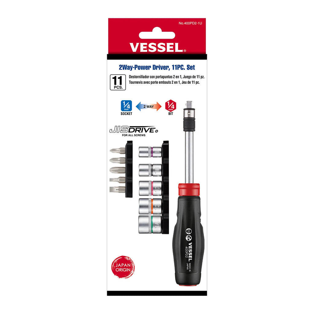 VESSEL 400PD21U 2 Way Power Driver, 11-Piece Set - Tool Leaks
