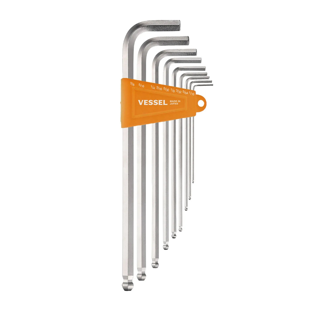 VESSEL 8309BPLINU Ball Point Hex L-Key Wrench (Long Type) (Inch) 9-Piece Set - Tool Leaks