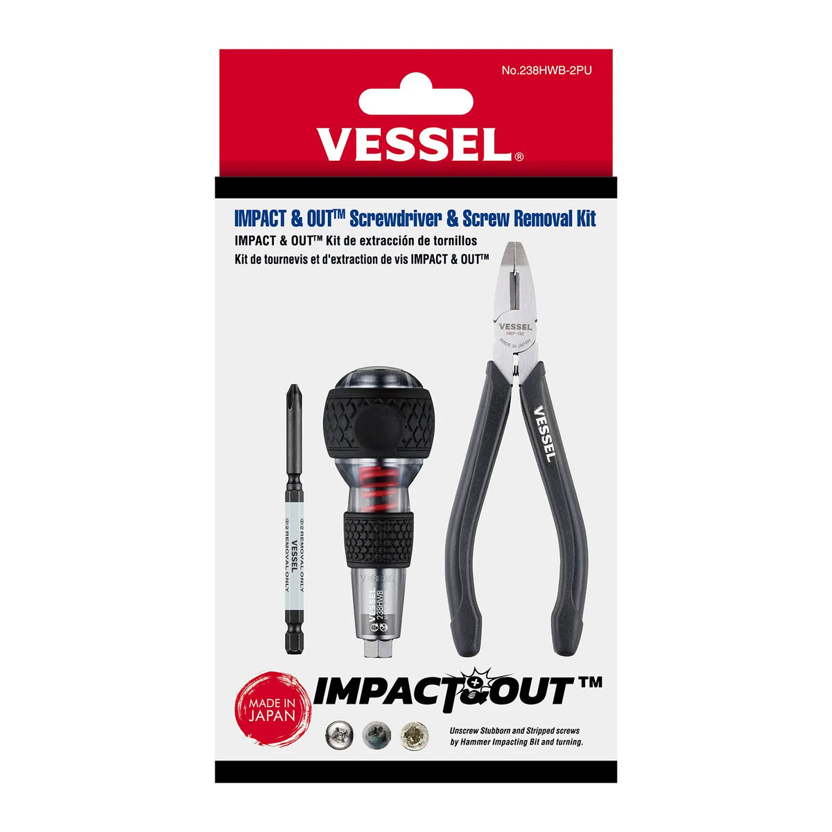VESSEL 238HWB2PU Impact & Out Screwdriver & Screw Removal Kit