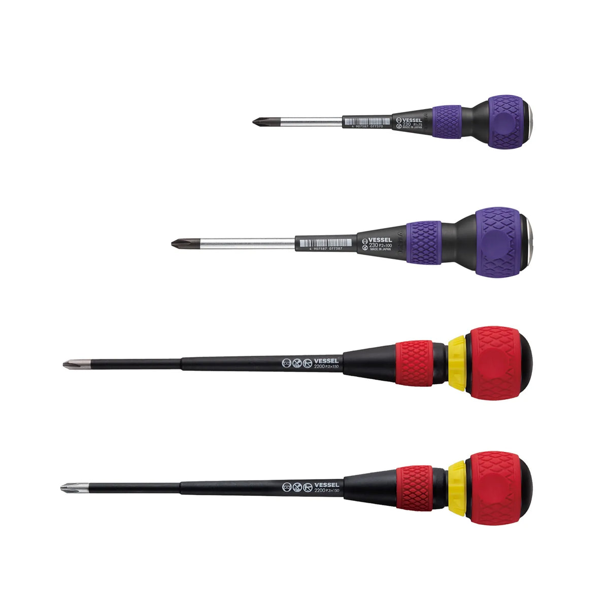 VESSEL 2304JSPB BALL GRIP JISDRIVE Screwdriver 4-Piece Set