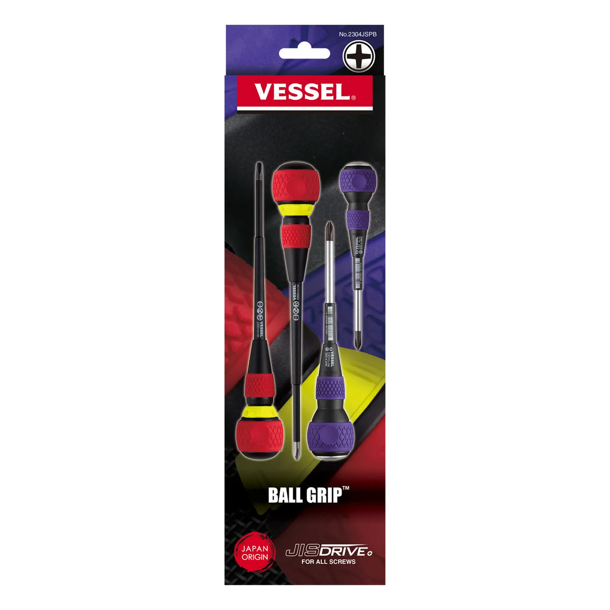 VESSEL 2304JSPB BALL GRIP JISDRIVE Screwdriver 4-Piece Set