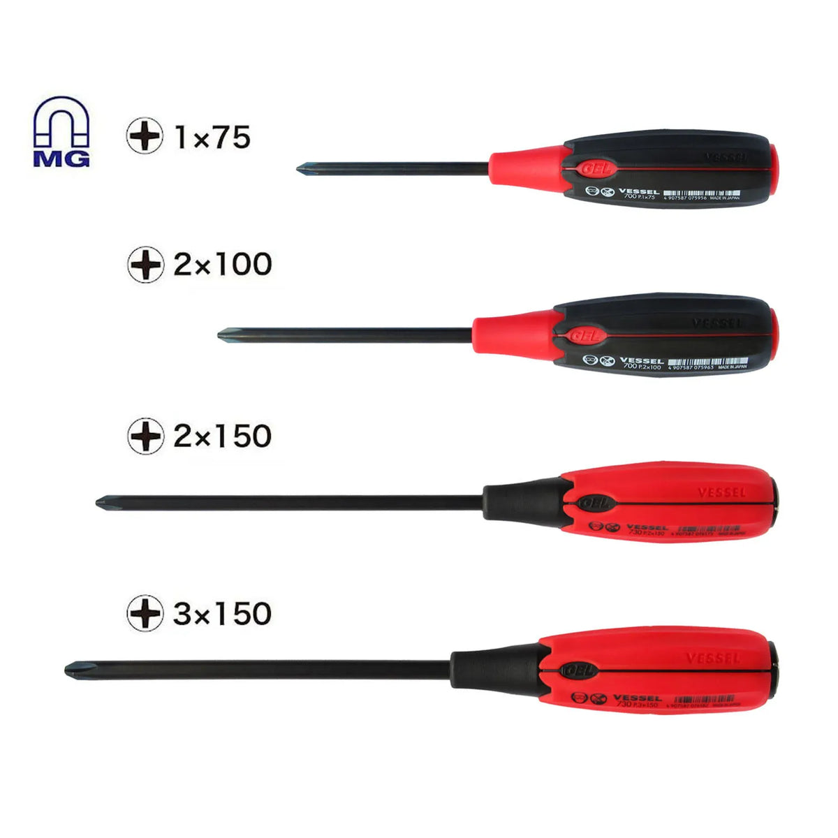 VESSEL 7304JSPB SUPER CUSHION JISDRIVE Screwdriver 4-Piece Set