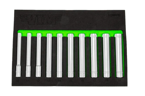 VIM Tools EDM600 10-Piece 3/8" Drive Extra Deep 6-Point Socket Set (10 - 19mm)