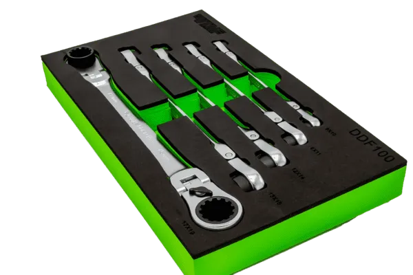 VIM Tools DDF100 5-Piece Double Deep Spline Flex Head Ratcheting Wrench Set - Metric