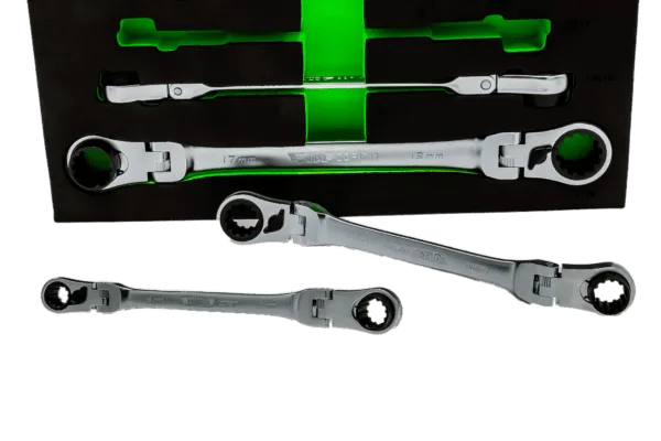 VIM Tools DDF100 5-Piece Double Deep Spline Flex Head Ratcheting Wrench Set - Metric