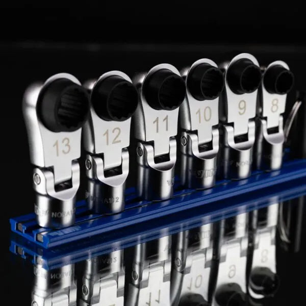 VIM Tools NORA150 6-Piece 12-Point Offset, Flex Head Ratcheting Wrench Attachments (8 - 13mm)