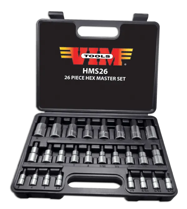 VIM Tools HMS26 26-Piece SAE & Metric Hex Drive Set, 2-19mm & 3/32"-3/4"