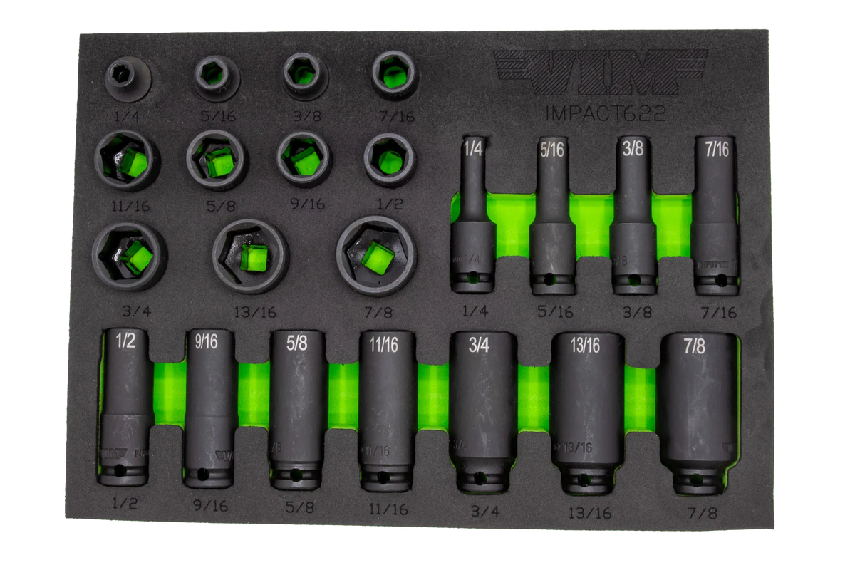 VIM Tools IMPACT622 22-Piece 3/8" Drive SAE Impact Socket Set