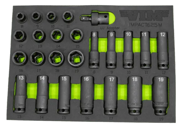 VIM Tools IMPACT625M 25-Piece 3/8" Drive Metric Impact Socket Set