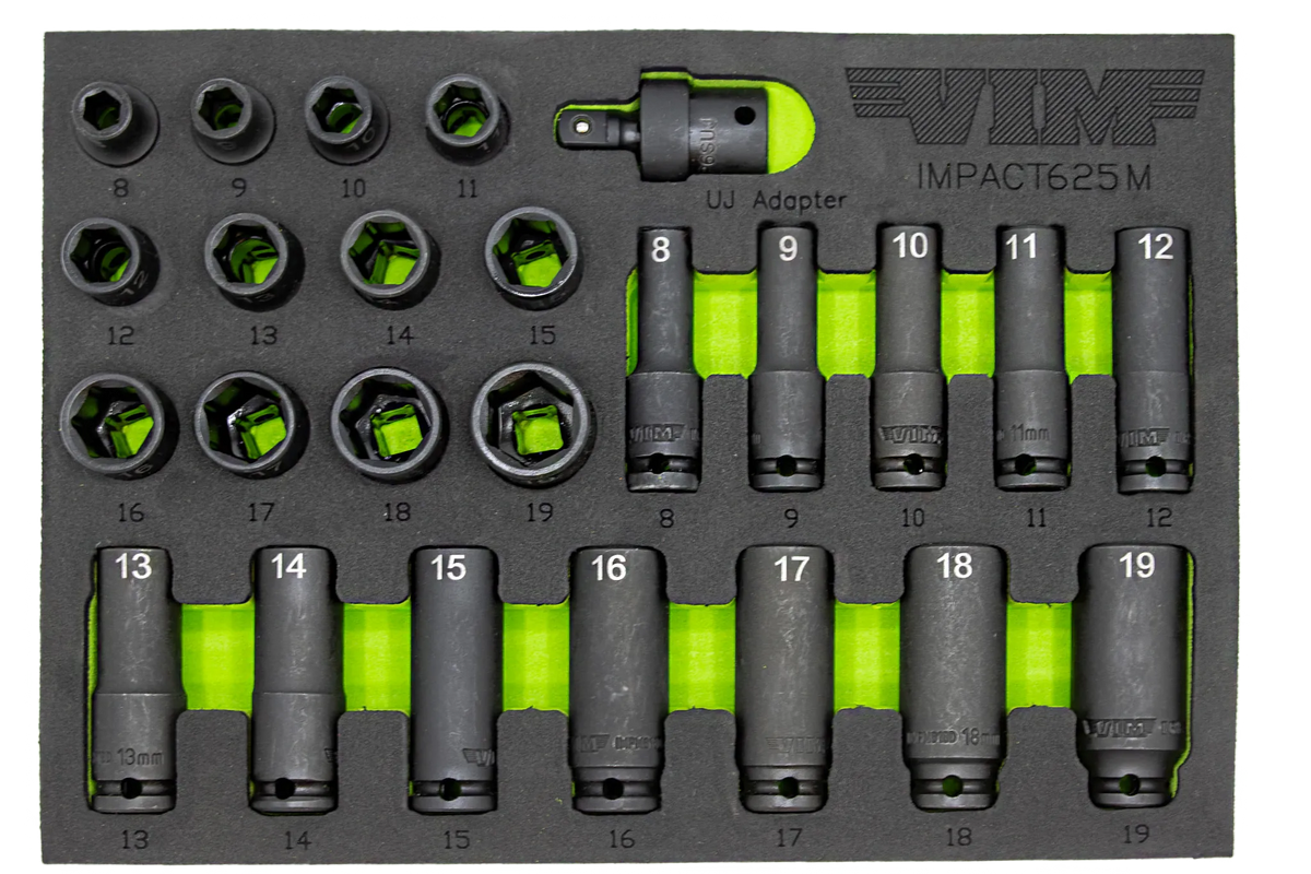 VIM Tools IMPACT625M 25-Piece 3/8" Drive Metric Impact Socket Set