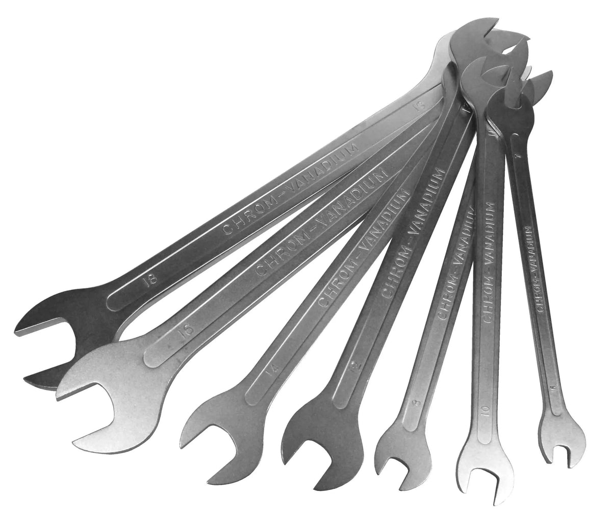 VIM Tools MFW100 Metric Flat Wrench Set, 7-Piece, 6mm through 19mm, Open End, Thin Flat Design