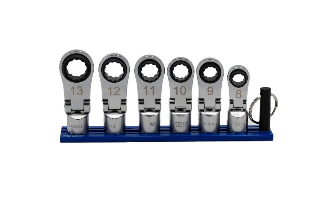 VIM Tools NORA150 6-Piece 12-Point Offset, Flex Head Ratcheting Wrench Attachments (8 - 13mm)