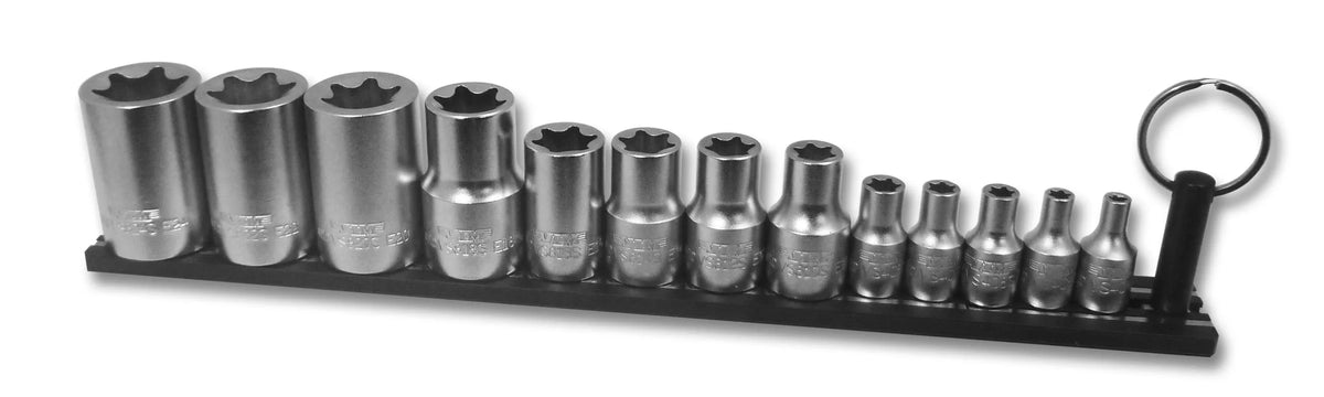 VIM Tools TMS-ETORX Elite 13-Piece "E" Torx Set, E4 through E24, package on a Black Magrail