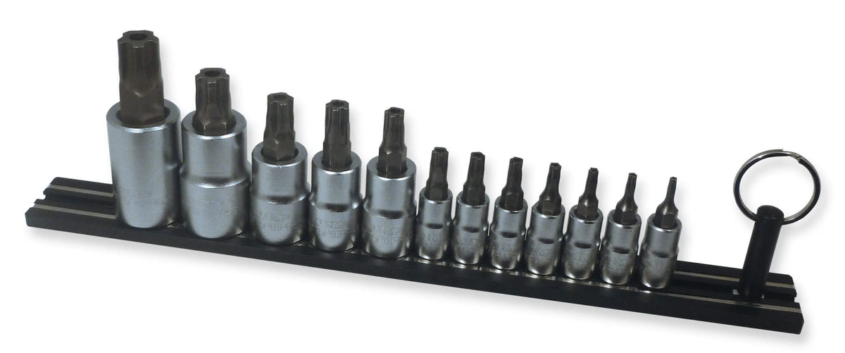 VIM Tools TMS-T5P Elite 12-Piece Torx Plus 5 Point Set, IPR8 through IPR60, package on a Black Magrail