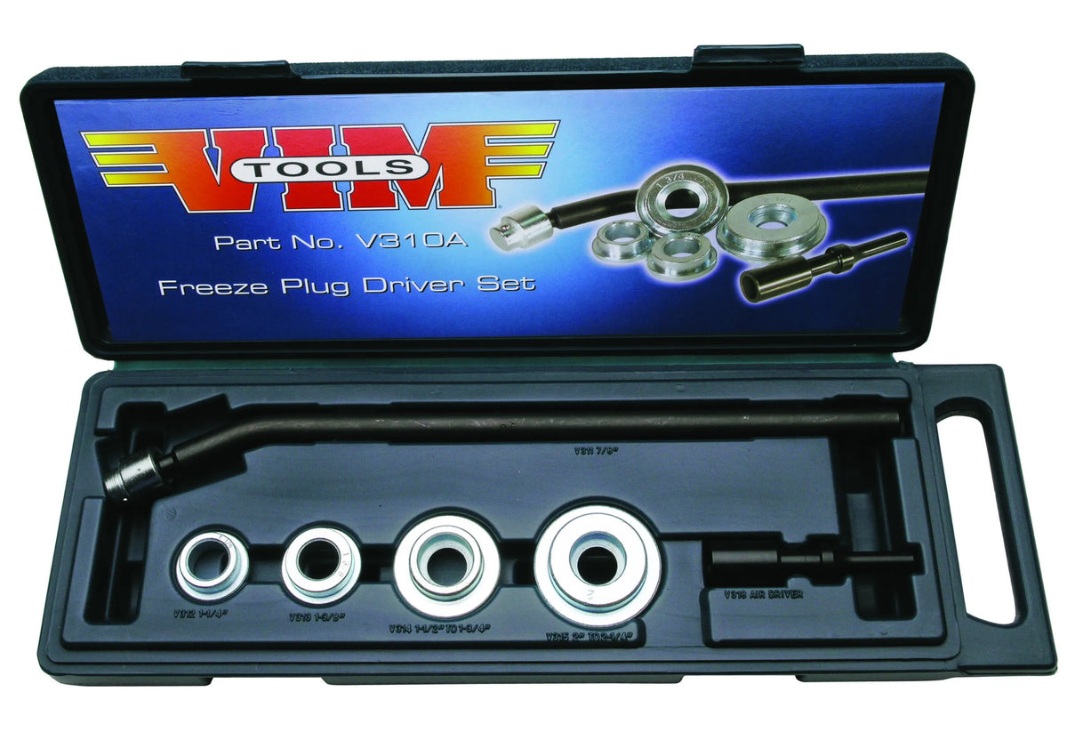VIM Tools V310A Expansion Plug Tool Set, drivers 7/8" to 2-1/4", hand drive handle, and new .401 air tool driver
