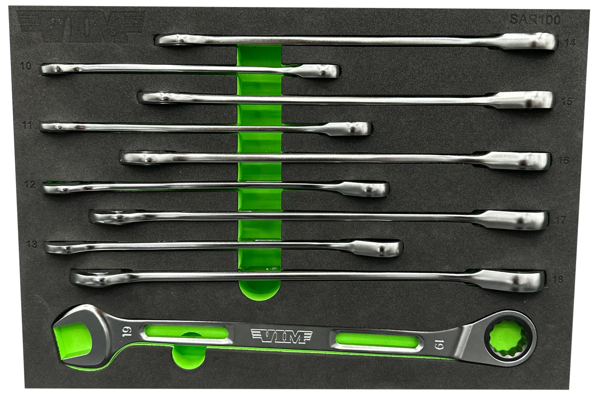 VIM Tools SAR100 10-Piece Slim Angled Ratcheting Wrench Set