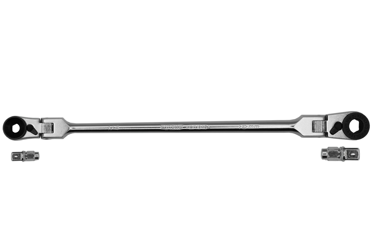 VIM Tools HBR1046A 1/4" x 10mm Double Flex-Head Bit Ratchet with Drive Adapters