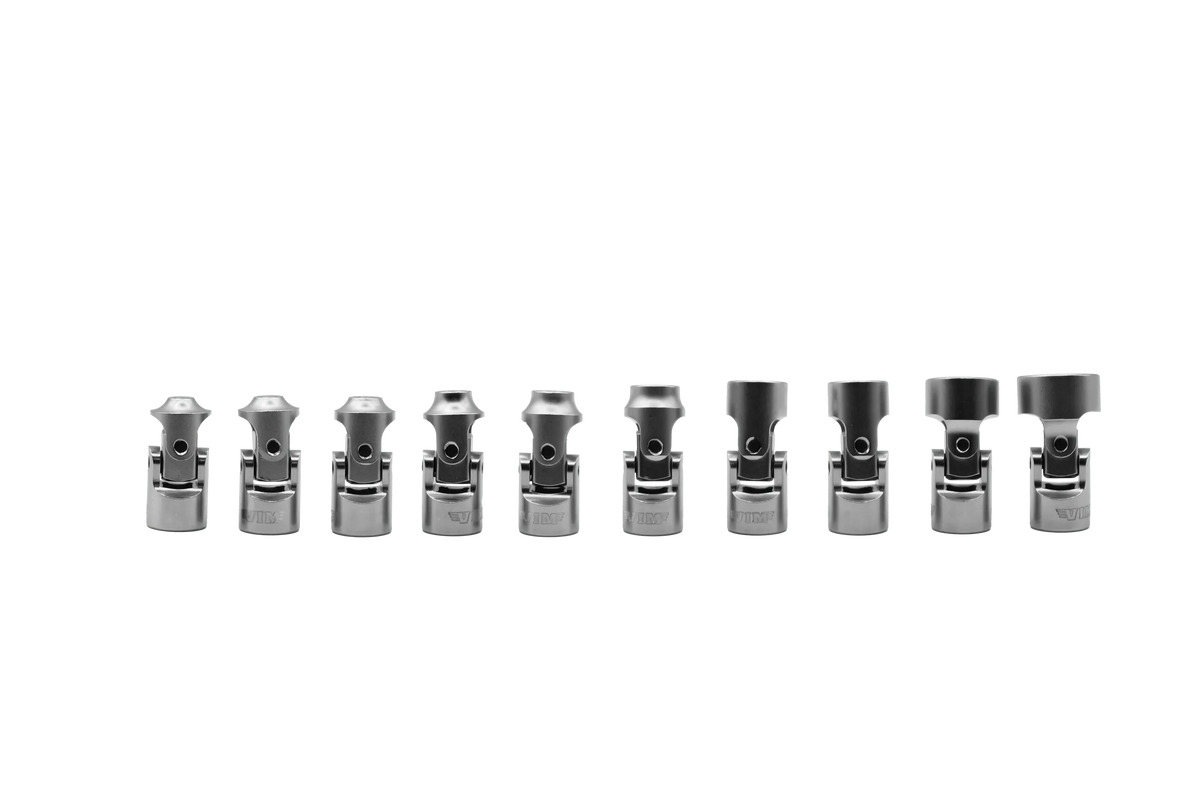 VIM Tools VUMS400 10-Piece 1/4" Drive Stubby Universal Joint Socket Set, 6-Point, Metric, Includes: 5.5mm - 14mm
