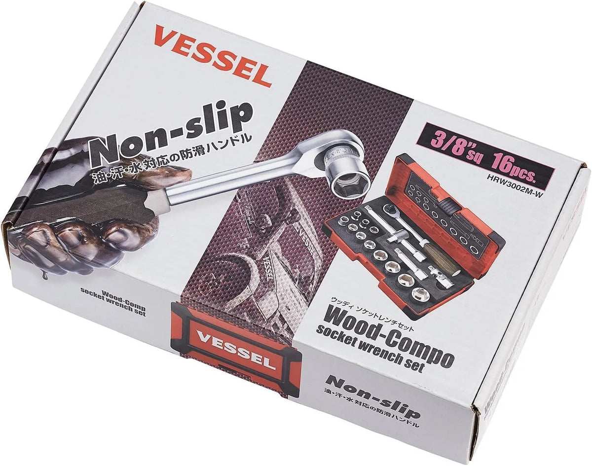 VESSEL HRW3002MW WOOD-COMPO 16-Piece 3/8" Drive Socket Wrench Set