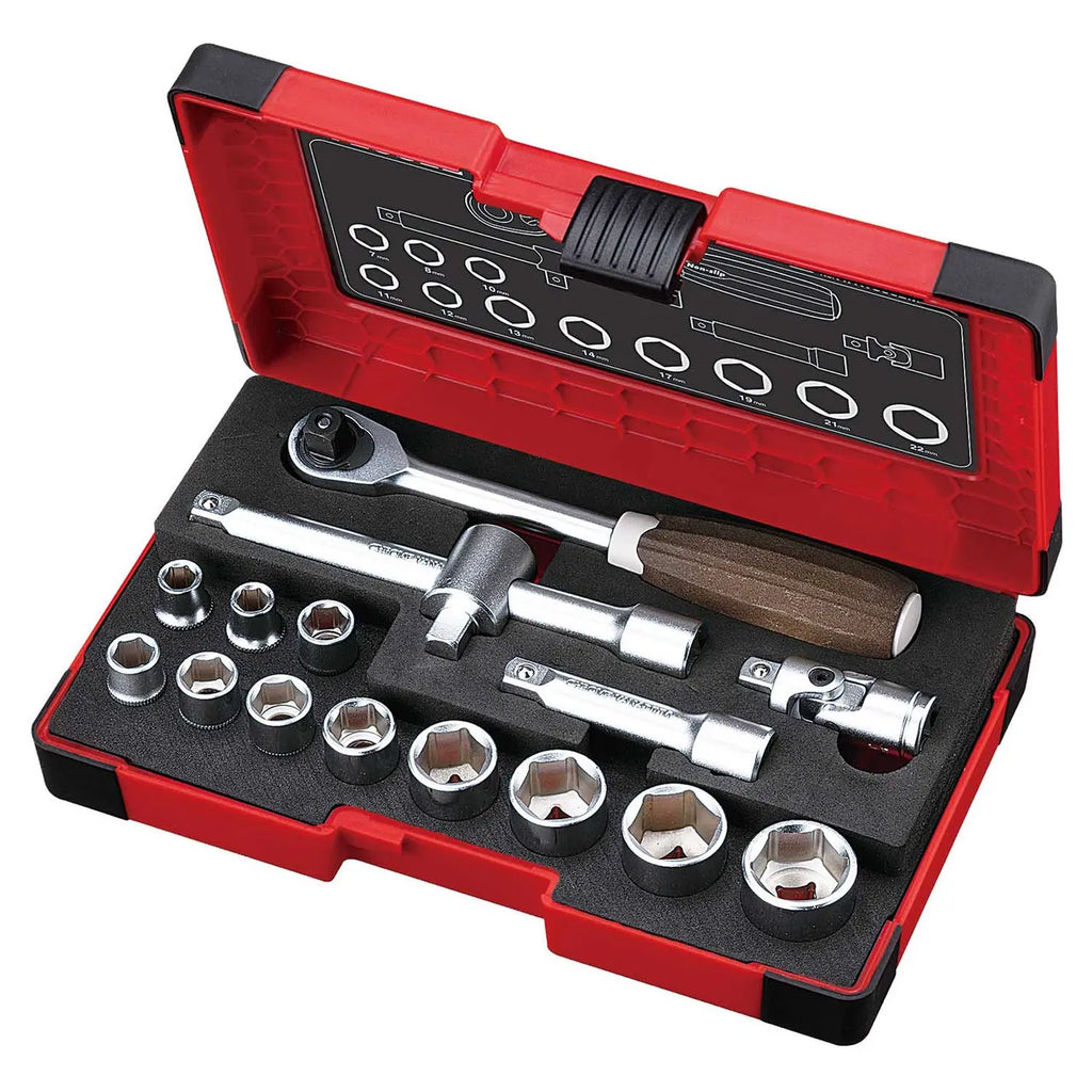VESSEL HRW3002MW WOOD-COMPO 16-Piece 3/8" Drive Socket Wrench Set - Tool Leaks